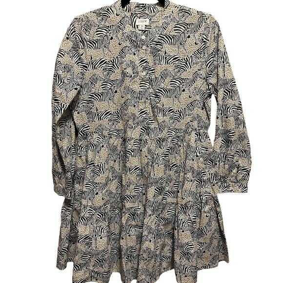 J. Crew Tiered Dress Women's Size XS Zebra Print Popover Mini Cotton - Picture 1 of 15